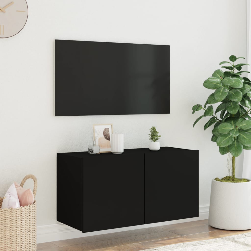 væghængt tv-bord med LED-lys 80x35x41 cm sort