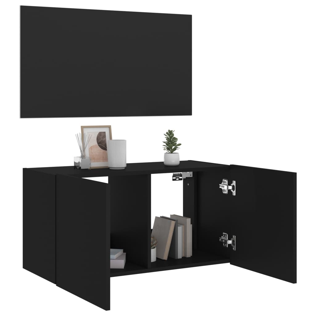 væghængt tv-bord med LED-lys 80x35x41 cm sort