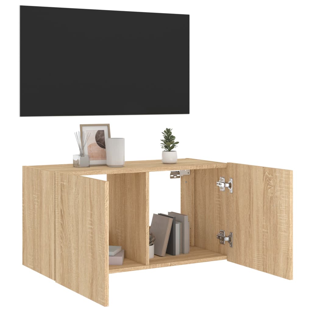 væghængt tv-bord med LED-lys 60x35x41 cm sonoma-eg