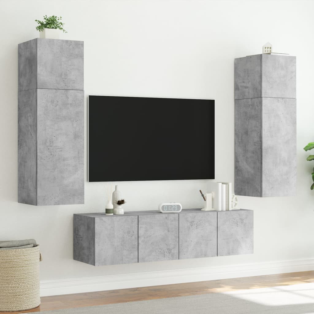 væghængt tv-bord med LED-lys 80x35x41 cm betongrå