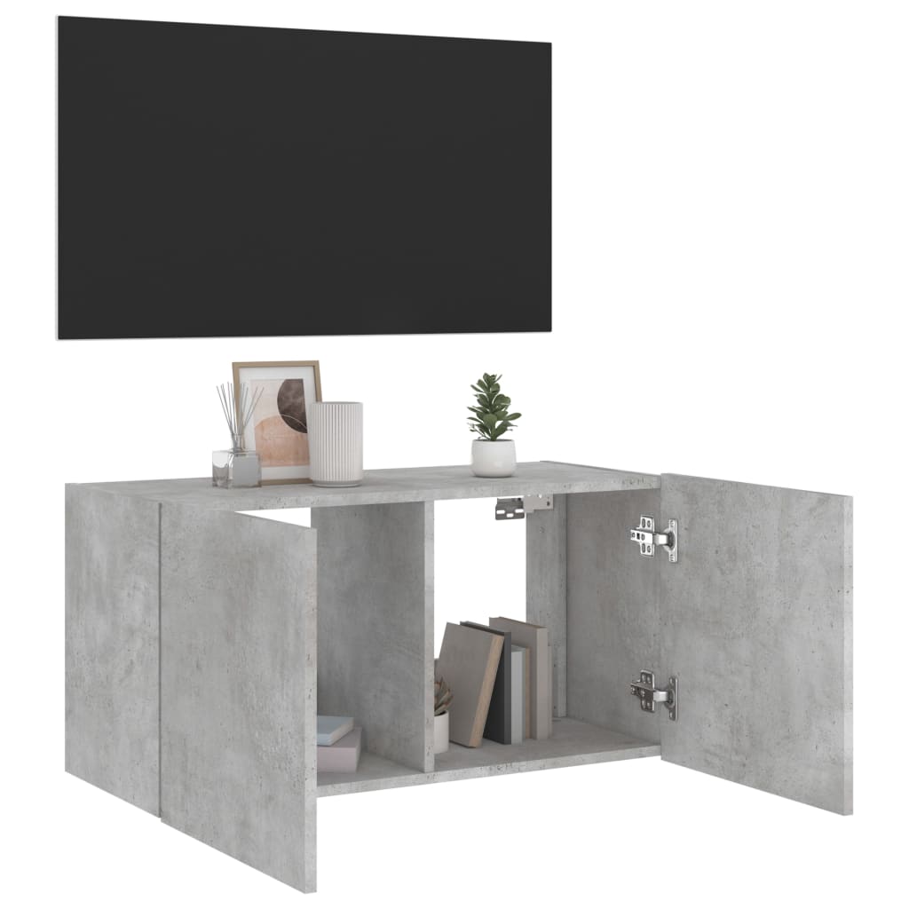 væghængt tv-bord med LED-lys 80x35x41 cm betongrå