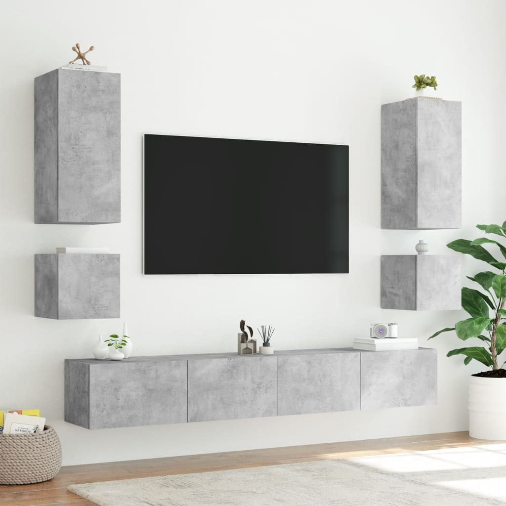 væghængt tv-bord med LED-lys 100x35x41 cm betongrå