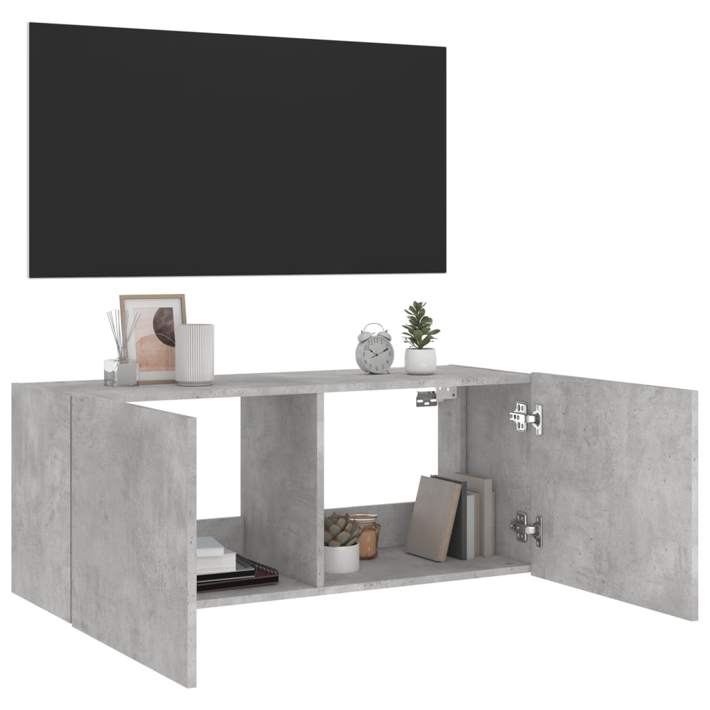 væghængt tv-bord med LED-lys 100x35x41 cm betongrå