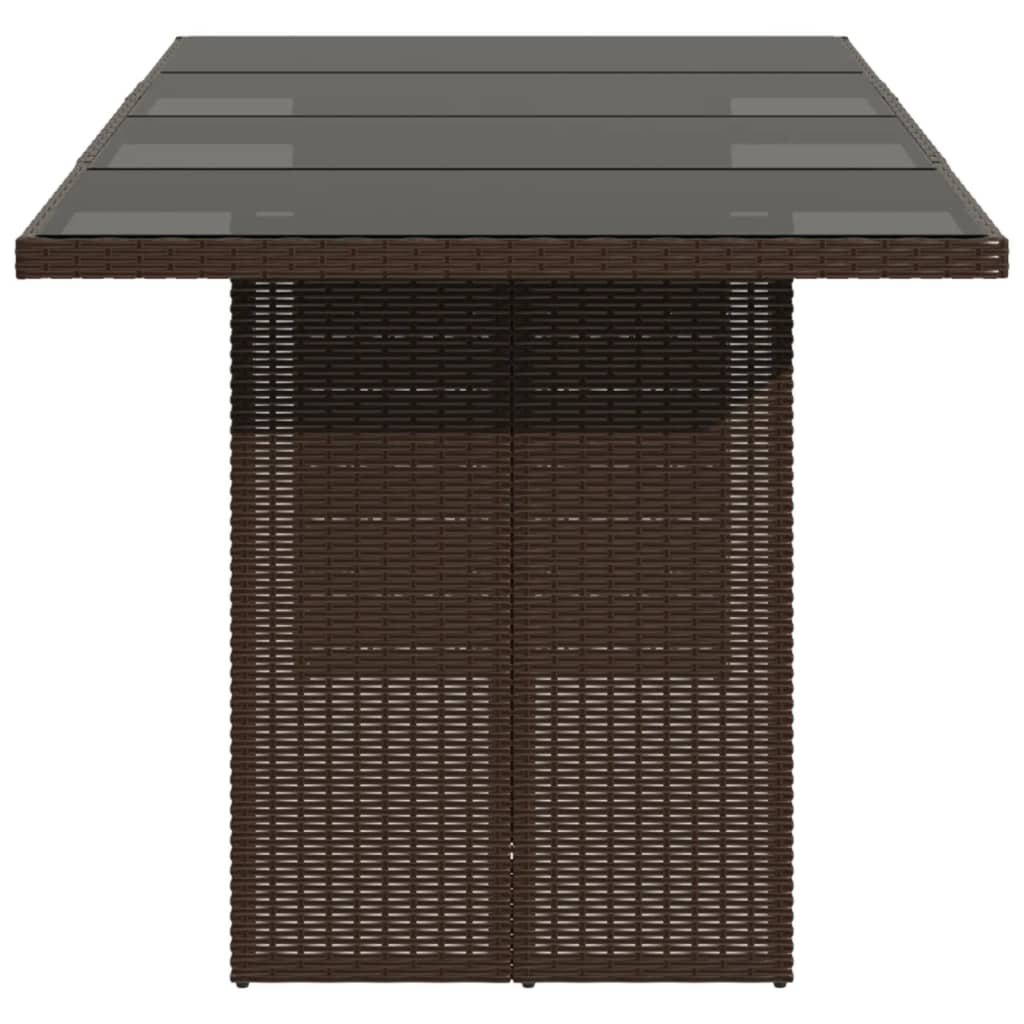 havebord med glastop 190x80x74 cm polyrattan brun