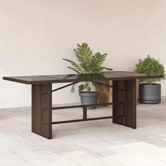 havebord med glastop 190x80x74 cm polyrattan brun