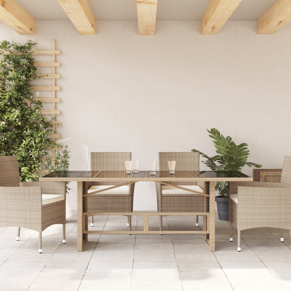 havebord med glastop 190x80x74 cm polyrattan beige