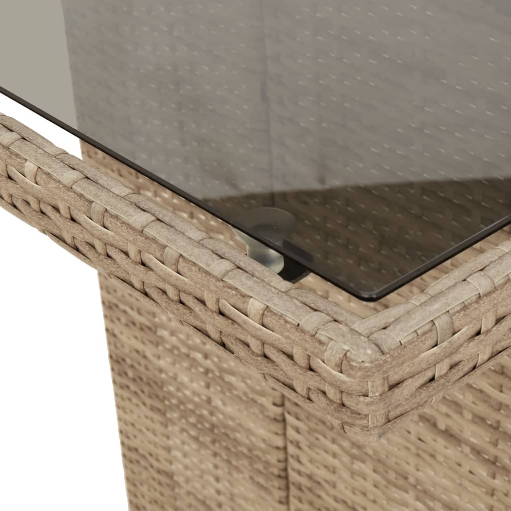 havebord med glastop 190x80x74 cm polyrattan beige