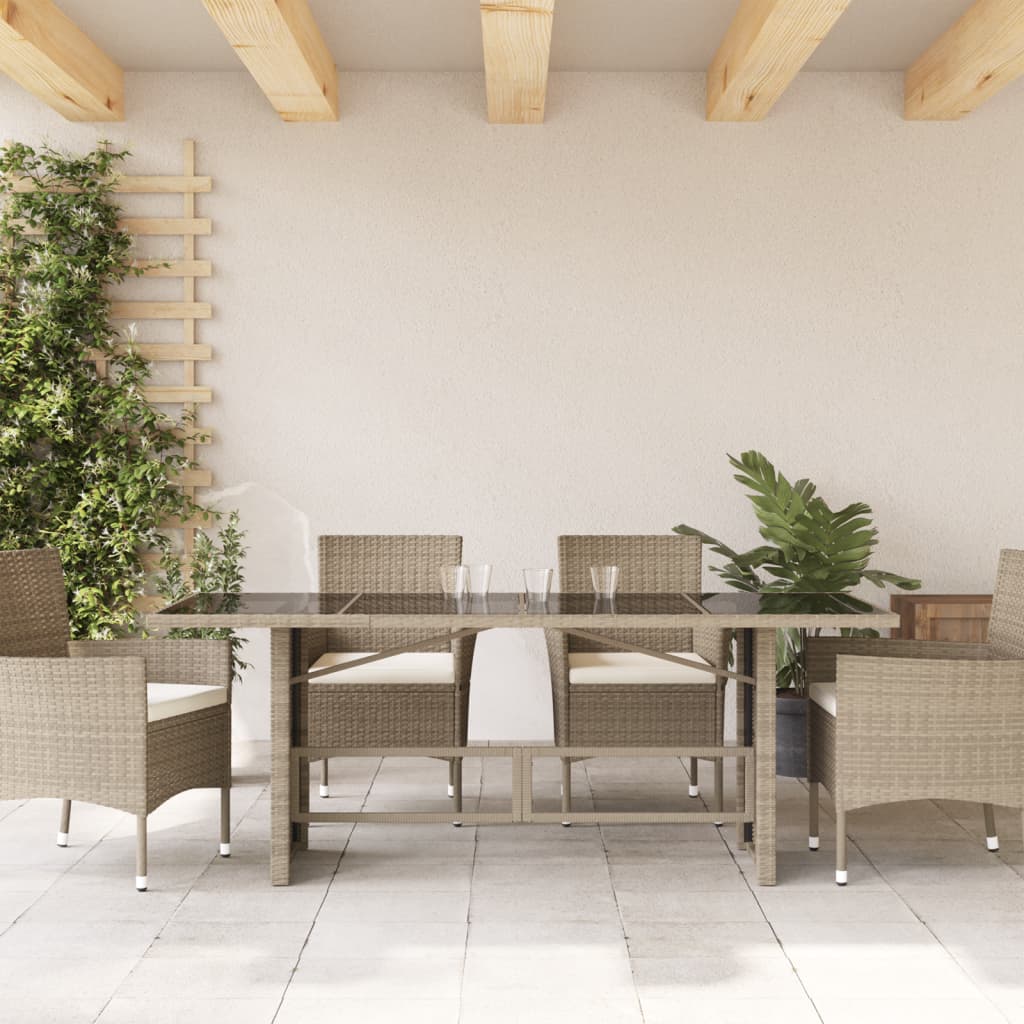 havebord med glastop 190x80x74 cm polyrattan lysegrå