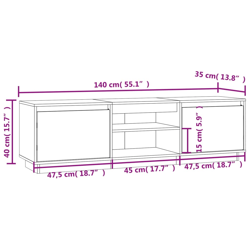 tv-bord 140x35x40 cm massivt fyrretræ hvid