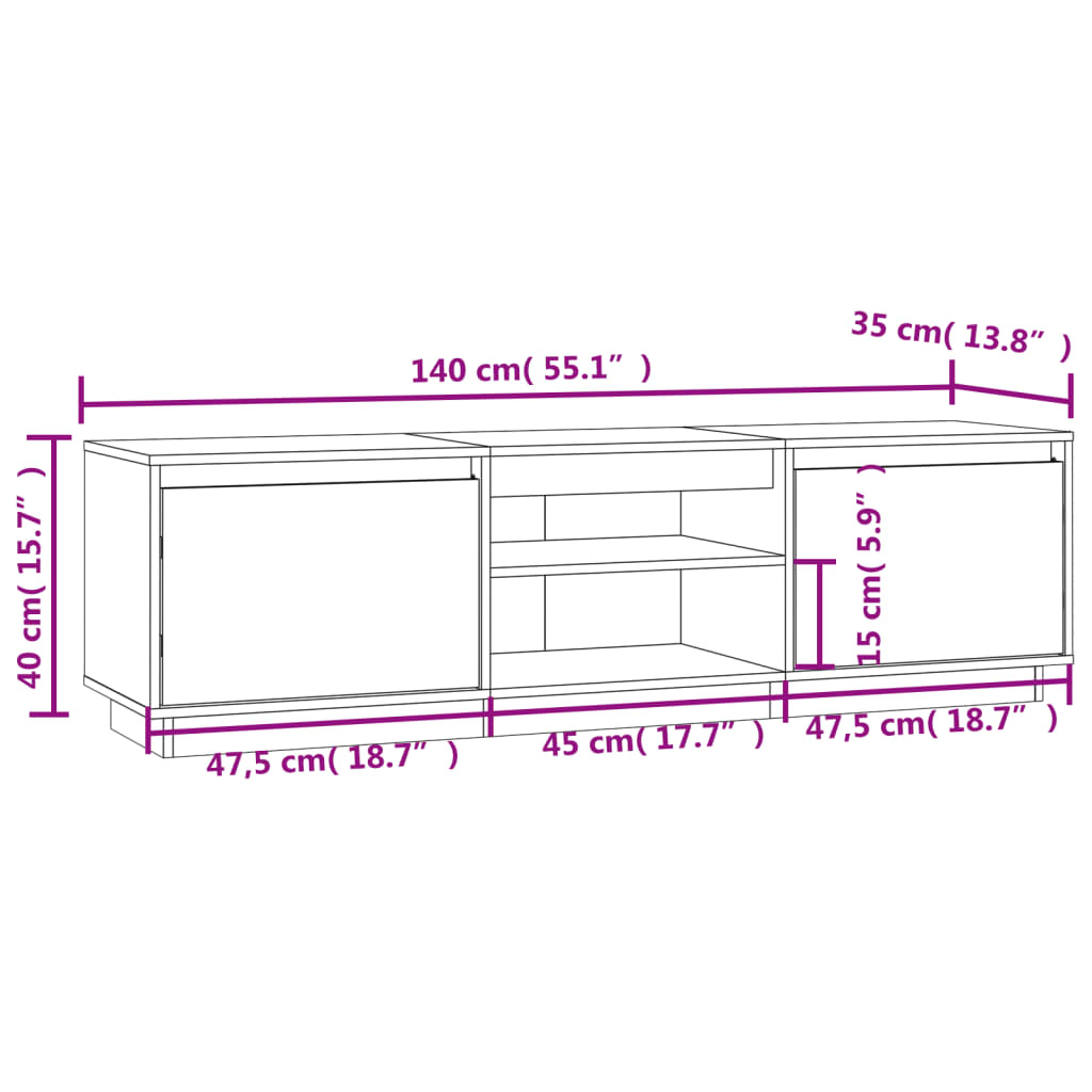 tv-bord 140x35x40 cm massivt fyrretræ sort