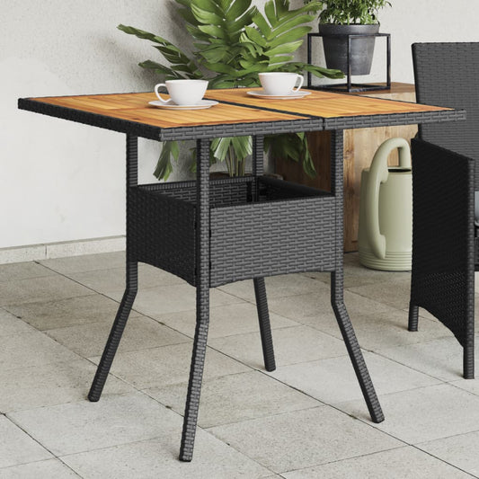 havebord med akacietop 80x80x75 cm polyrattan sort