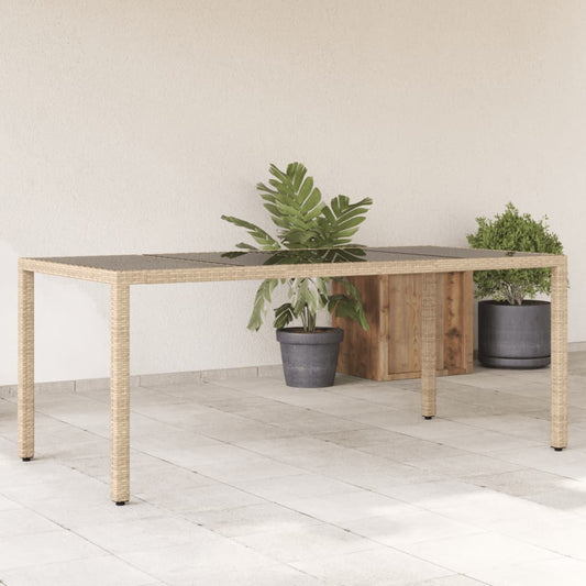 havebord med glastop 190x90x75 cm polyrattan beige