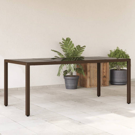 havebord med glastop 190x90x75 cm polyrattan brun