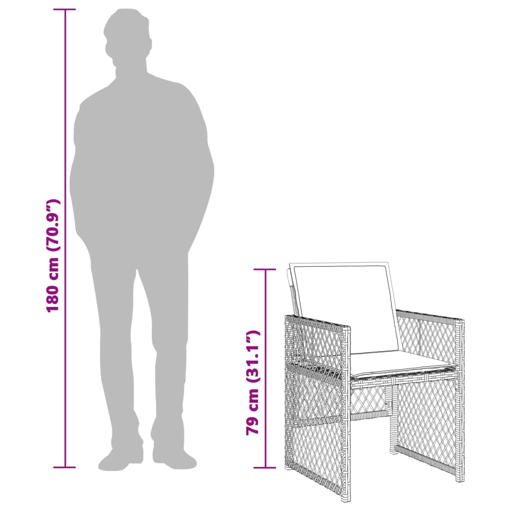 spisebordssæt til haven 7 dele med hynder polyrattan sort