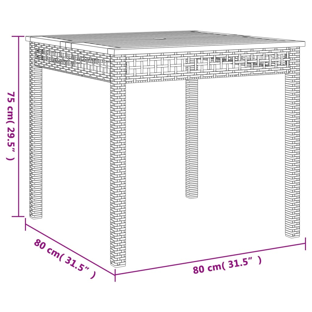 havebord 80x80x74 cm polyrattan og akacietræ grå