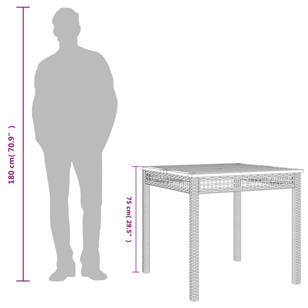 havebord 80x80x74 cm polyrattan og akacietræ grå