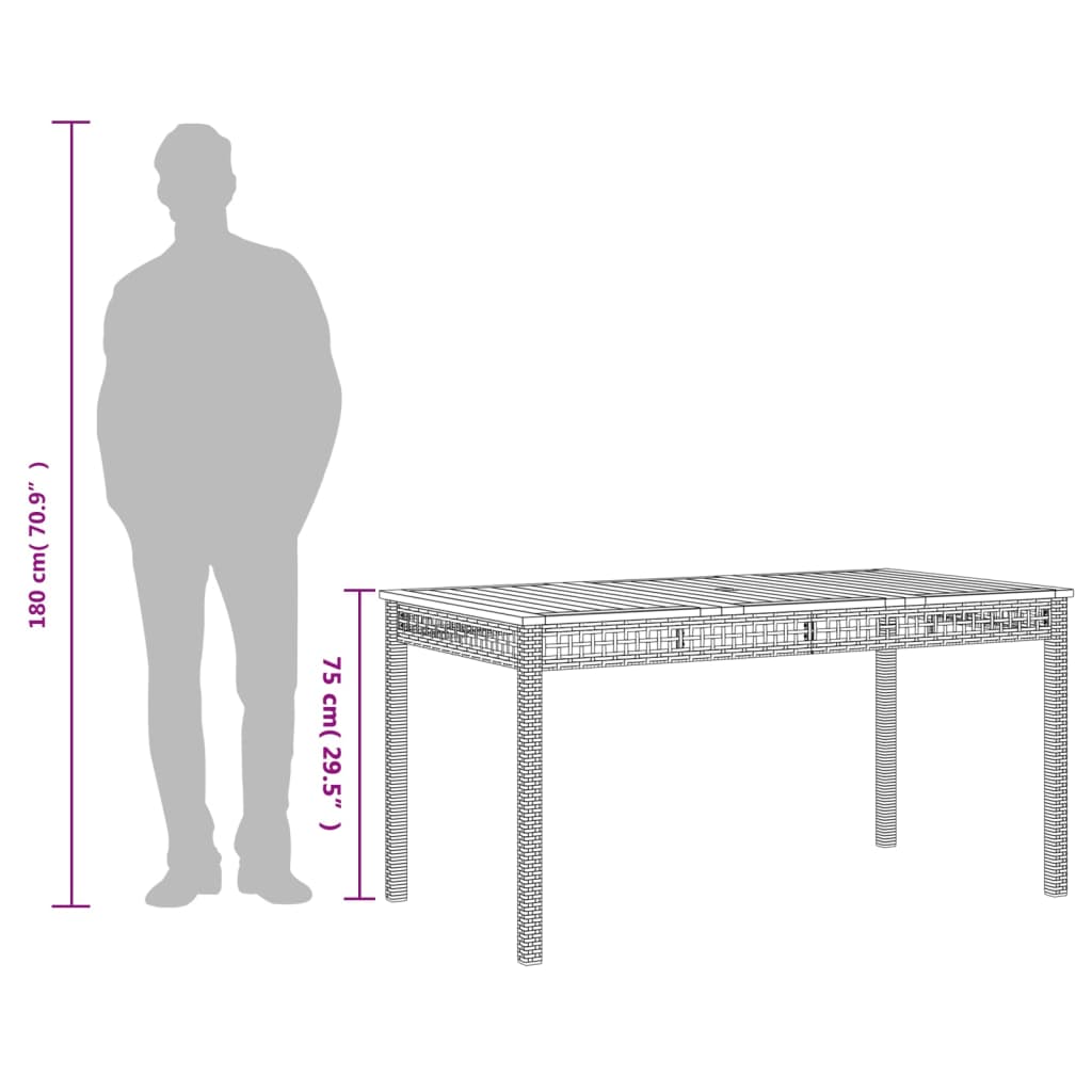 havebord 140x80x75 cm polyrattan og akacietræ sort