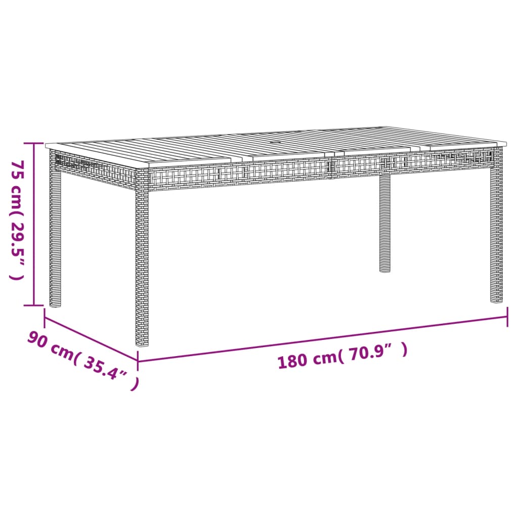 havebord 180x90x75 cm polyrattan og akacietræ grå