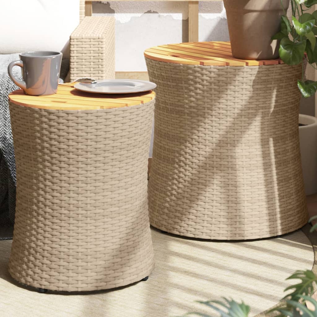 haveborde 2 stk. med træplade polyrattan beige