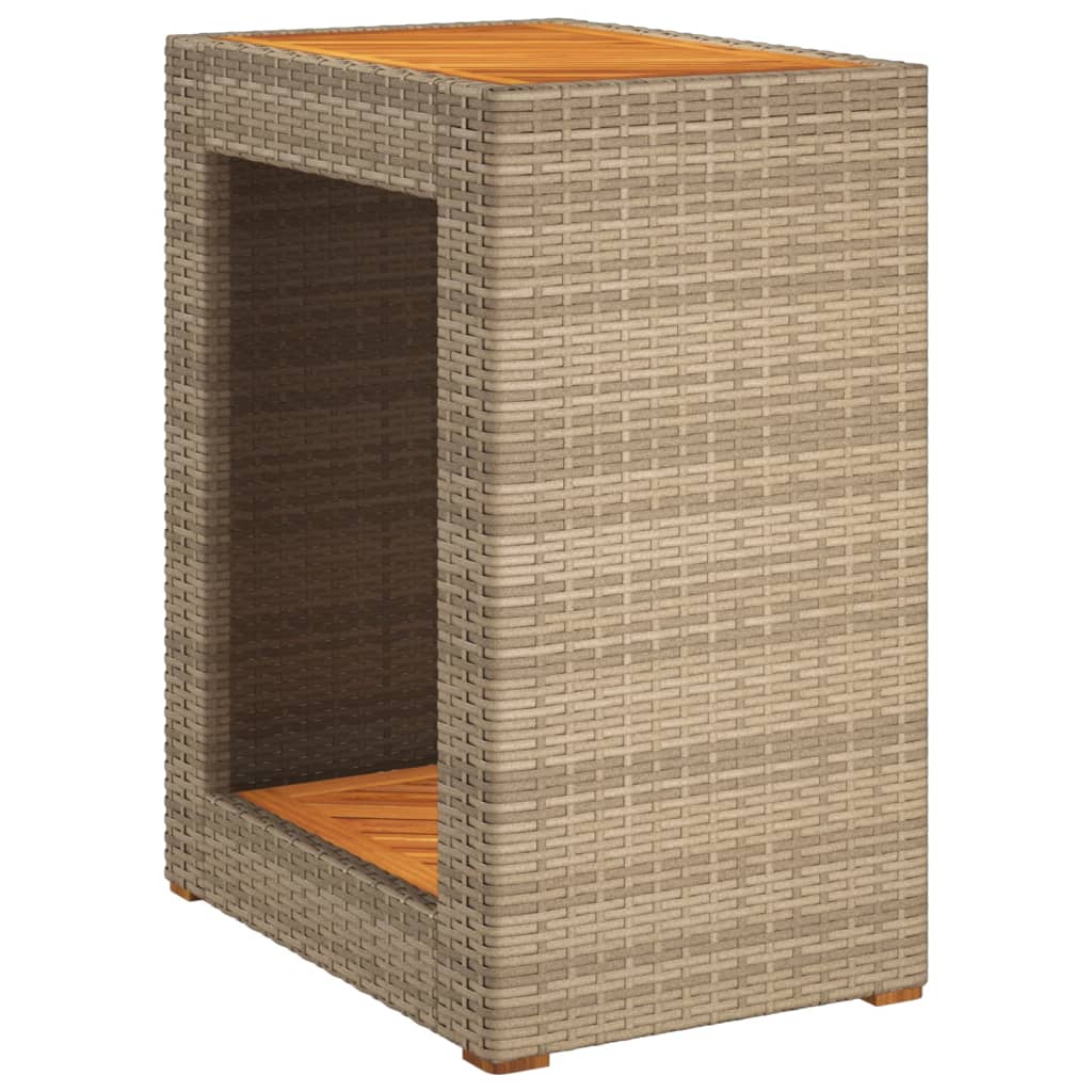 havebord med trætop 60x40x75 cm polyrattan beige