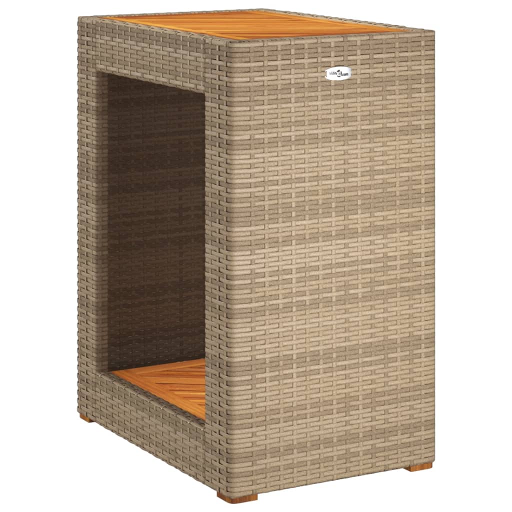 havebord med trætop 60x40x75 cm polyrattan beige