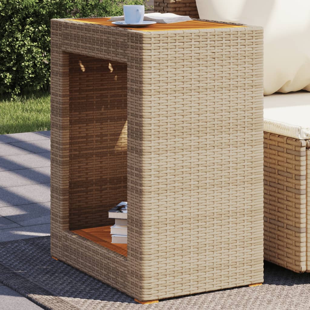 havebord med trætop 60x40x75 cm polyrattan beige