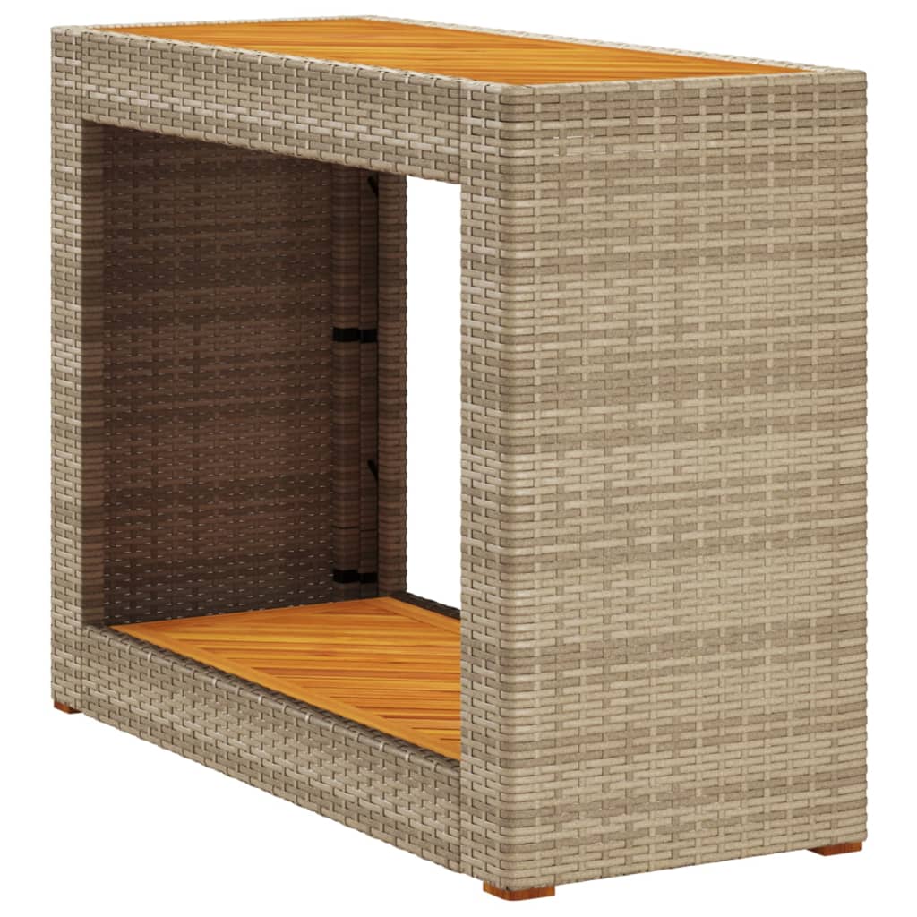 havebord med trætop 100x40x75 cm polyrattan sort