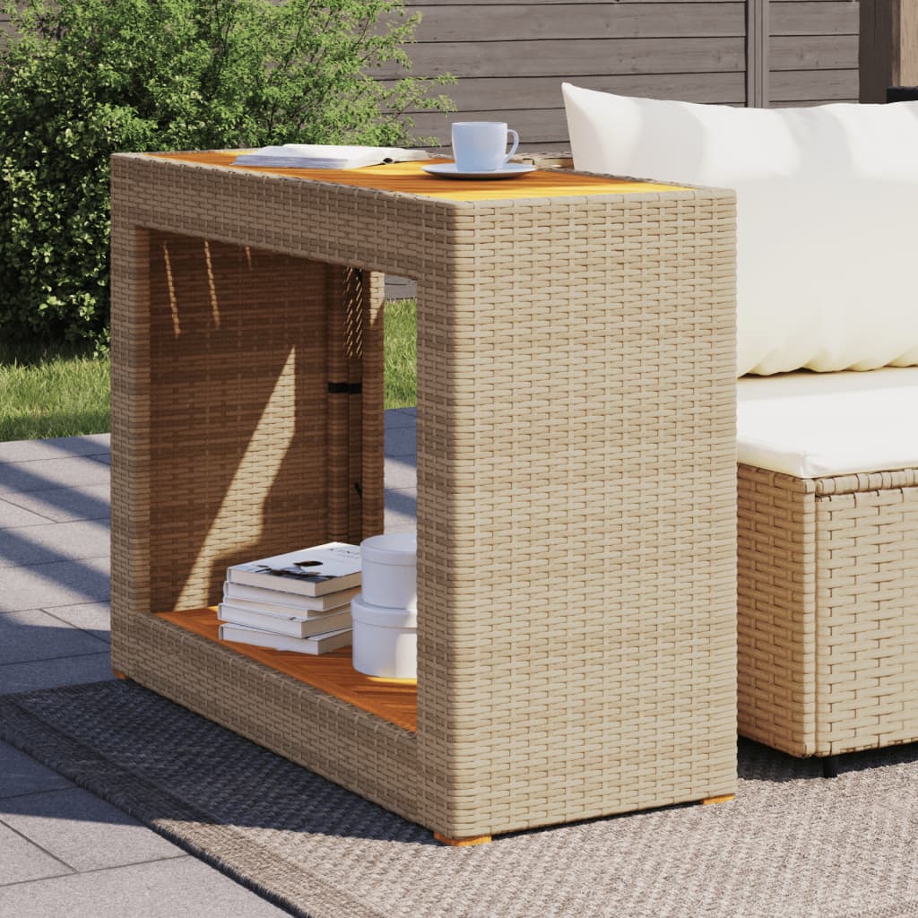 havebord med trætop 100x40x75 cm polyrattan sort