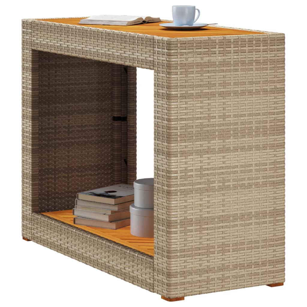 havebord med trætop 100x40x75 cm polyrattan sort