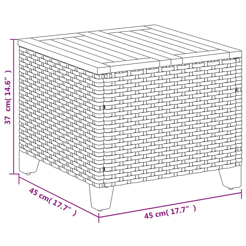 havebord 45x45x37 cm polyrattan og akacietræ sort