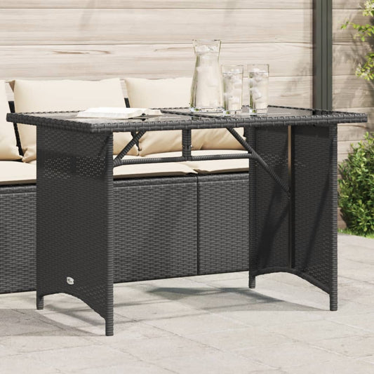 havebord med glastop 110x68x70 cm polyrattan sort