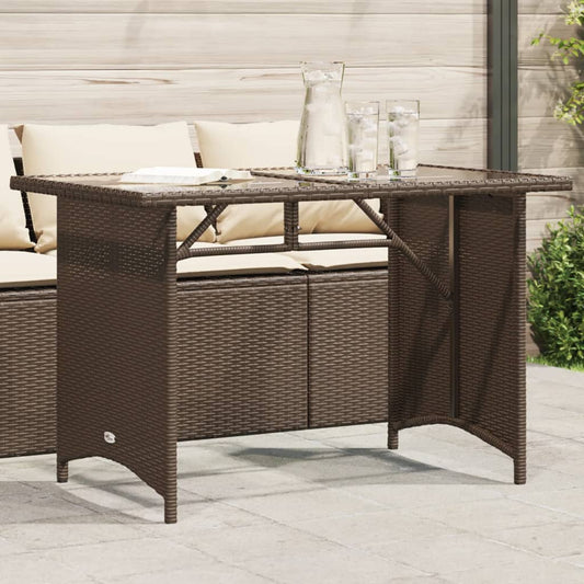 havebord med glastop 110x68x70 cm polyrattan brun