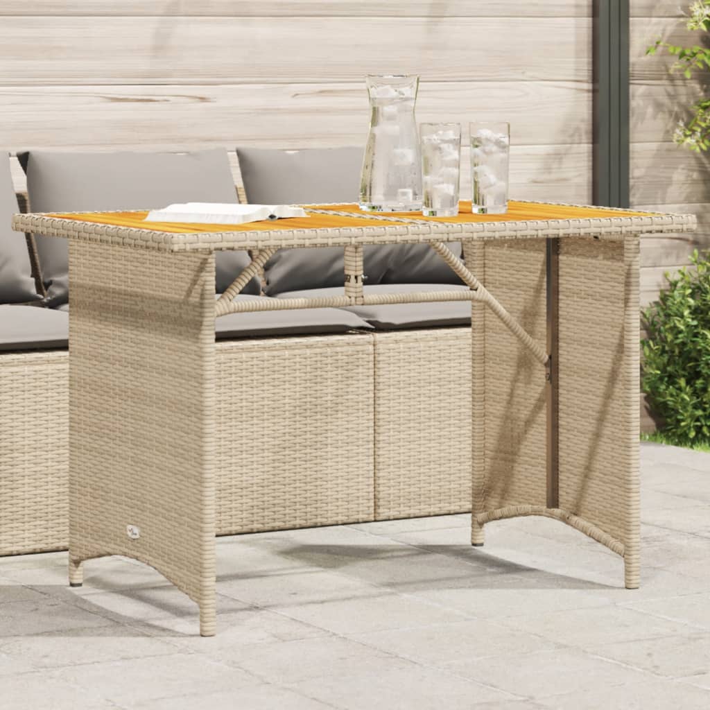 havebord med træplade 110x68x70 cm polyrattan beige