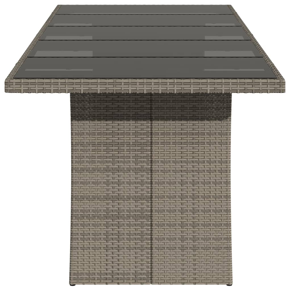 havebord med glastop 240x90x75 cm polyrattan grå