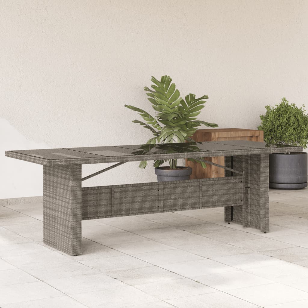 havebord med glastop 240x90x75 cm polyrattan grå