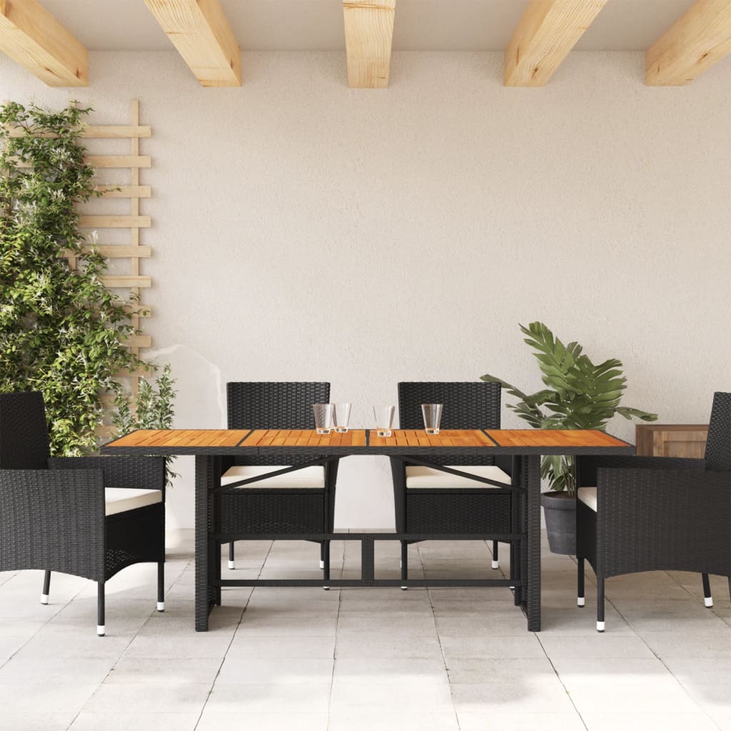 havebord med akacietop 190x80x75 cm polyrattan sort