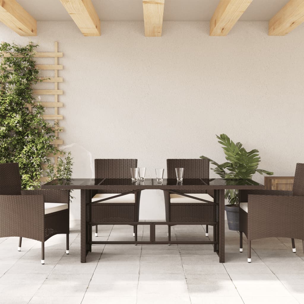 havebord med glastop 190x80x75 cm polyrattan brun