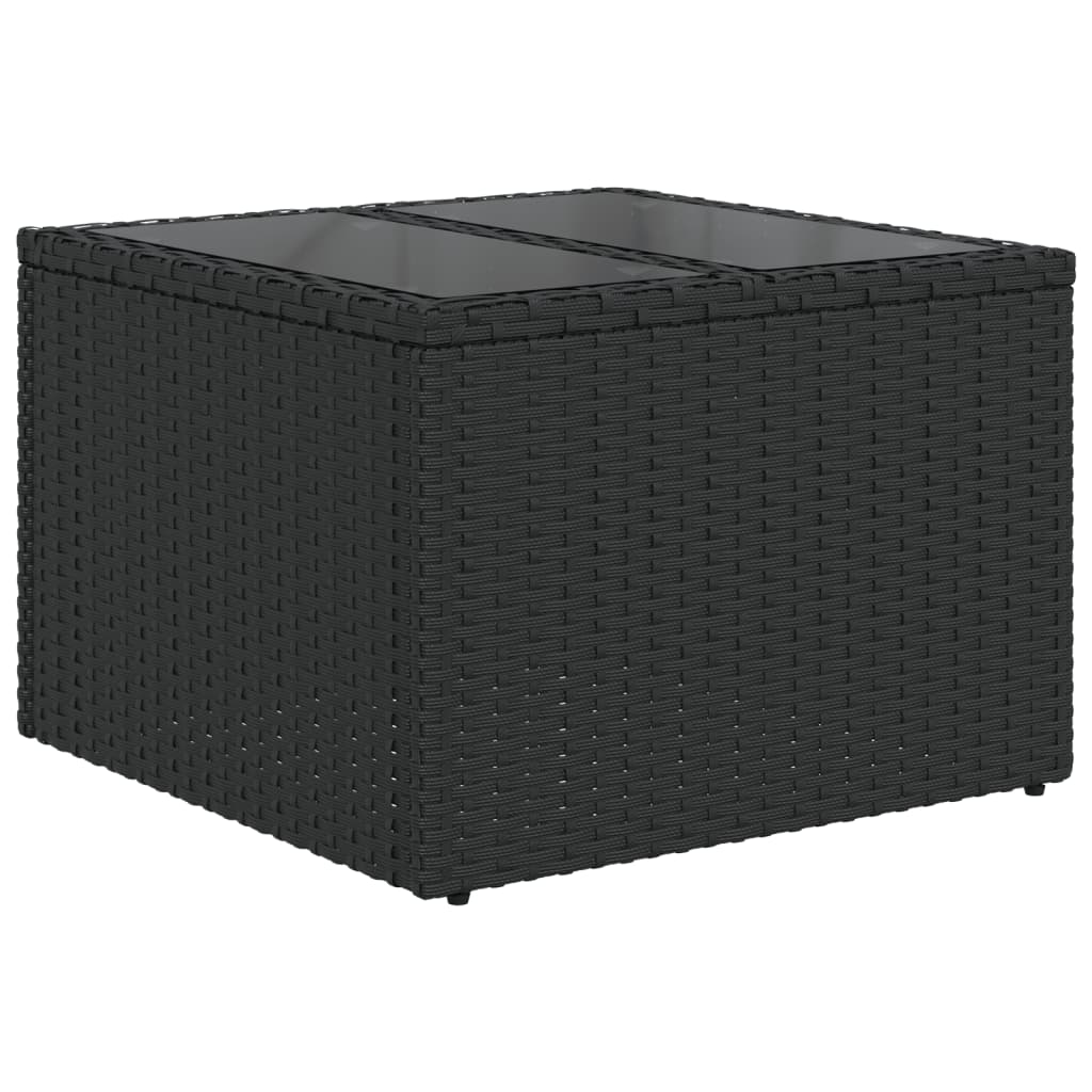 havebord med glastop 55x55x37 cm polyrattan sort