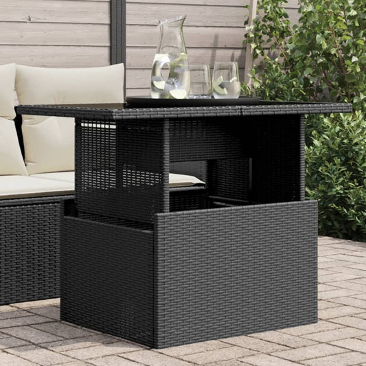 havebord med glastop 100x55x73 cm polyrattan sort