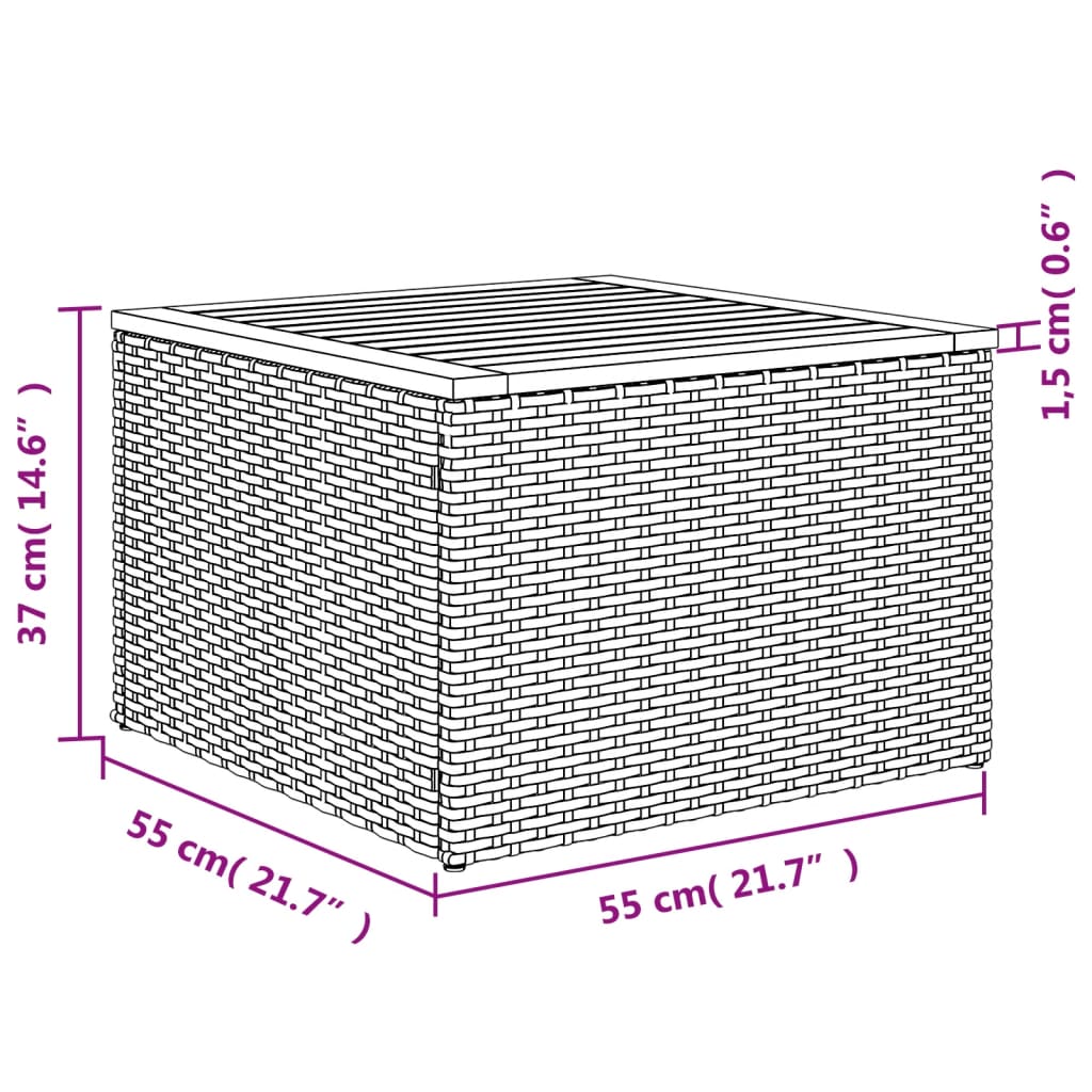 havebord 55x55x37 cm polyrattan og akacietræ sort