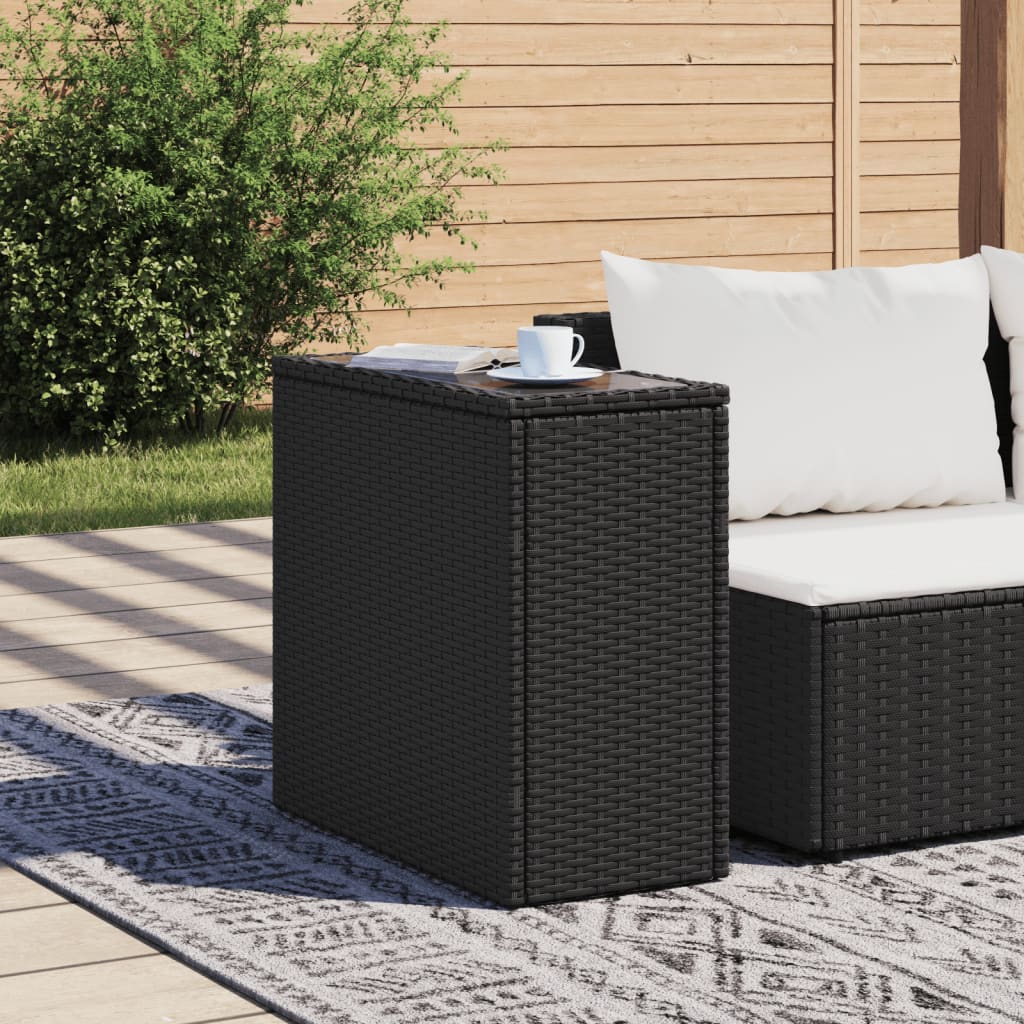 havebord med glastop 58x27,5x55 cm polyrattan sort