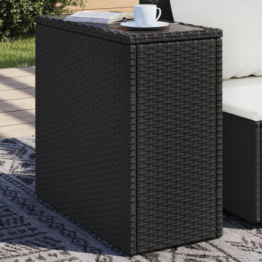 havebord med glastop 58x27,5x55 cm polyrattan sort