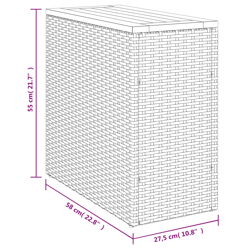 havebord med trætop 58x27,5x55 cm polyrattan sort