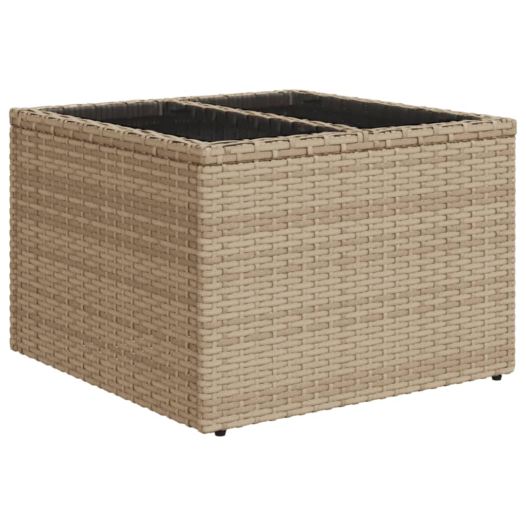 havebord med glastop 55x55x37 cm polyrattan beige