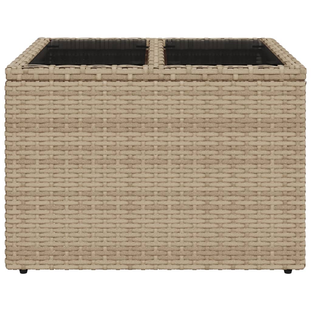 havebord med glastop 55x55x37 cm polyrattan beige