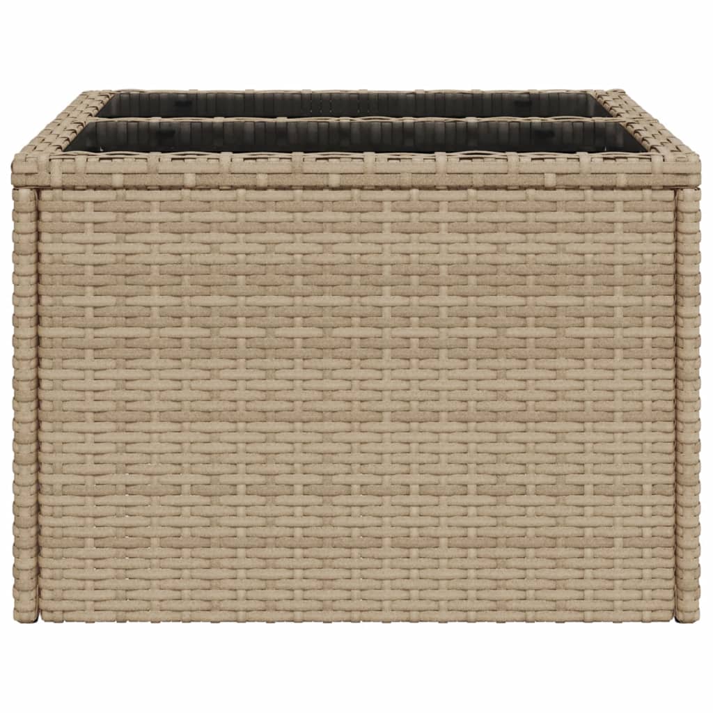 havebord med glastop 55x55x37 cm polyrattan beige