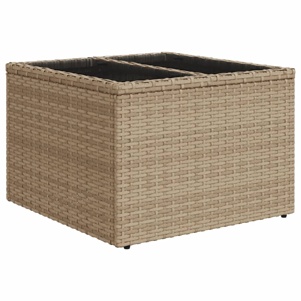 havebord med glastop 55x55x37 cm polyrattan beige