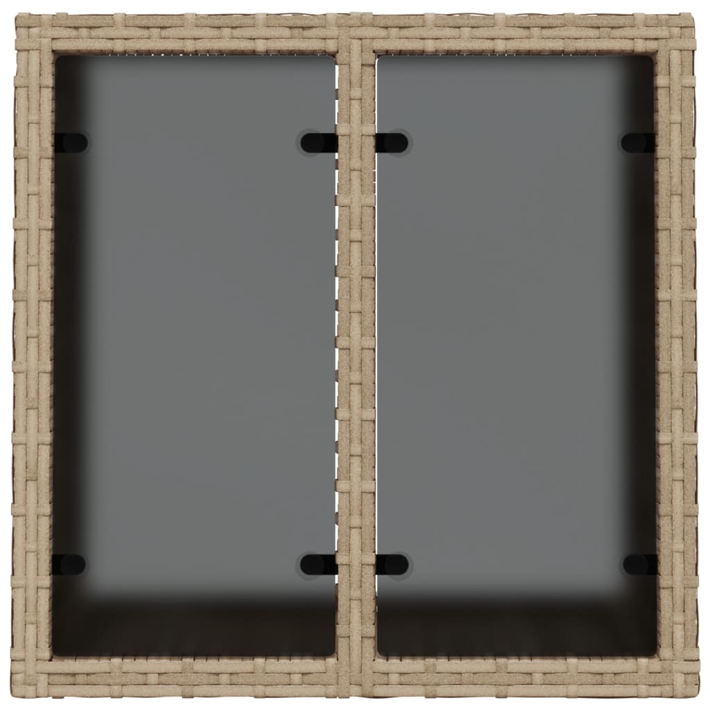 havebord med glastop 55x55x37 cm polyrattan beige