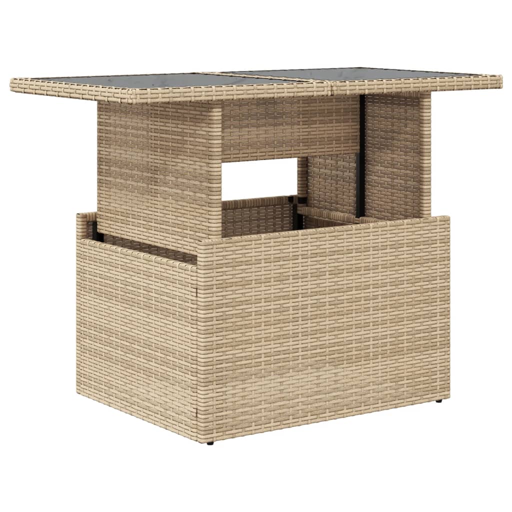 havebord med glastop 100x55x73 cm polyrattan beige