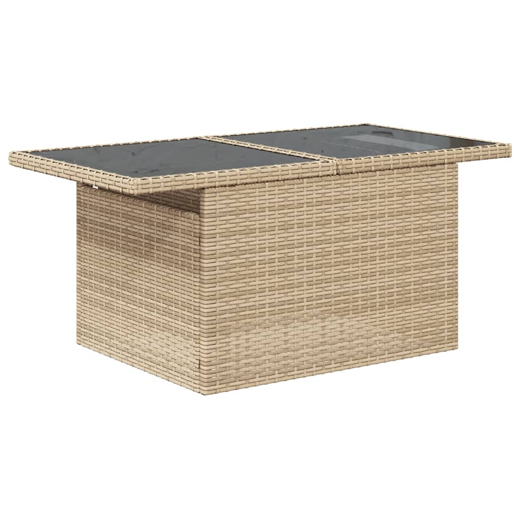 havebord med glastop 100x55x73 cm polyrattan beige